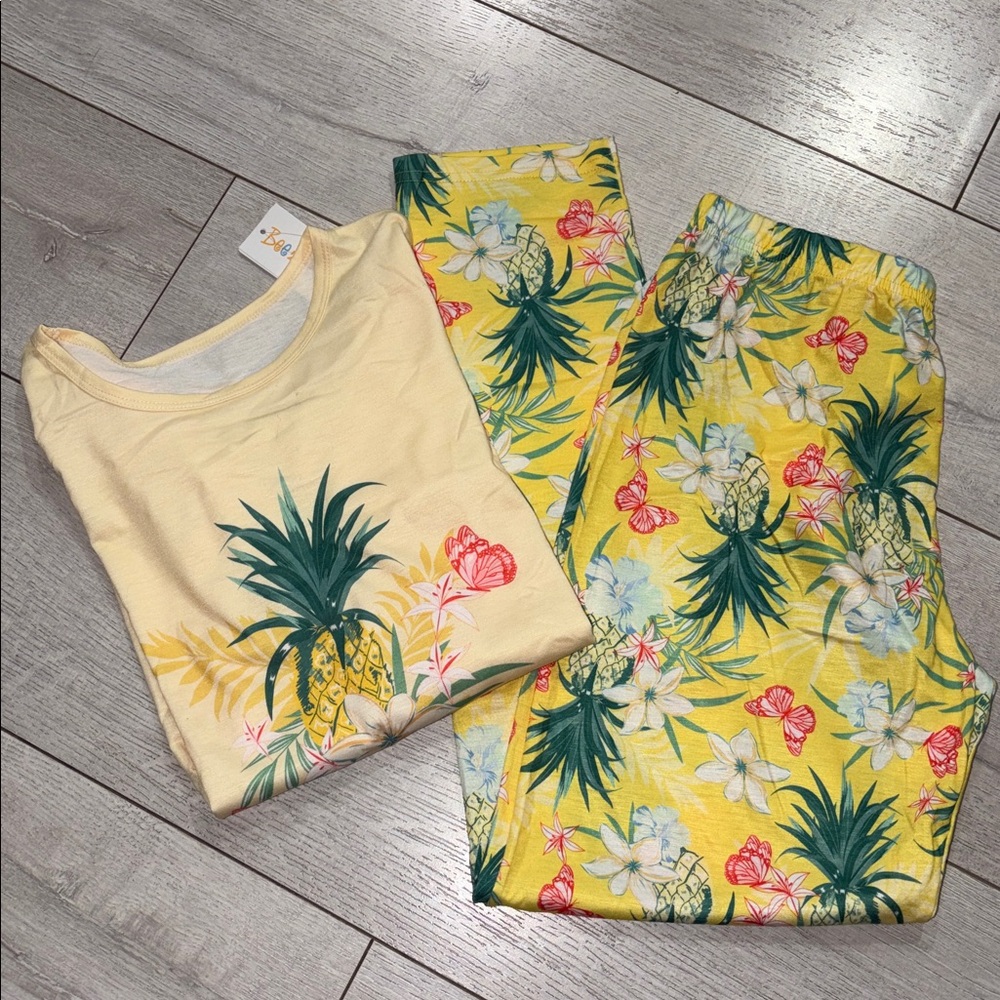 Aloha Kids Pajamas Set - Yellow Floral new with tags 14 girls butter yellow